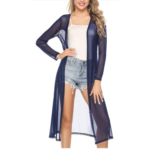 NWT Totatuit Long Layering Cardigan Open Front Tops Solid Duster Navy Blue Small - Picture 1 of 5